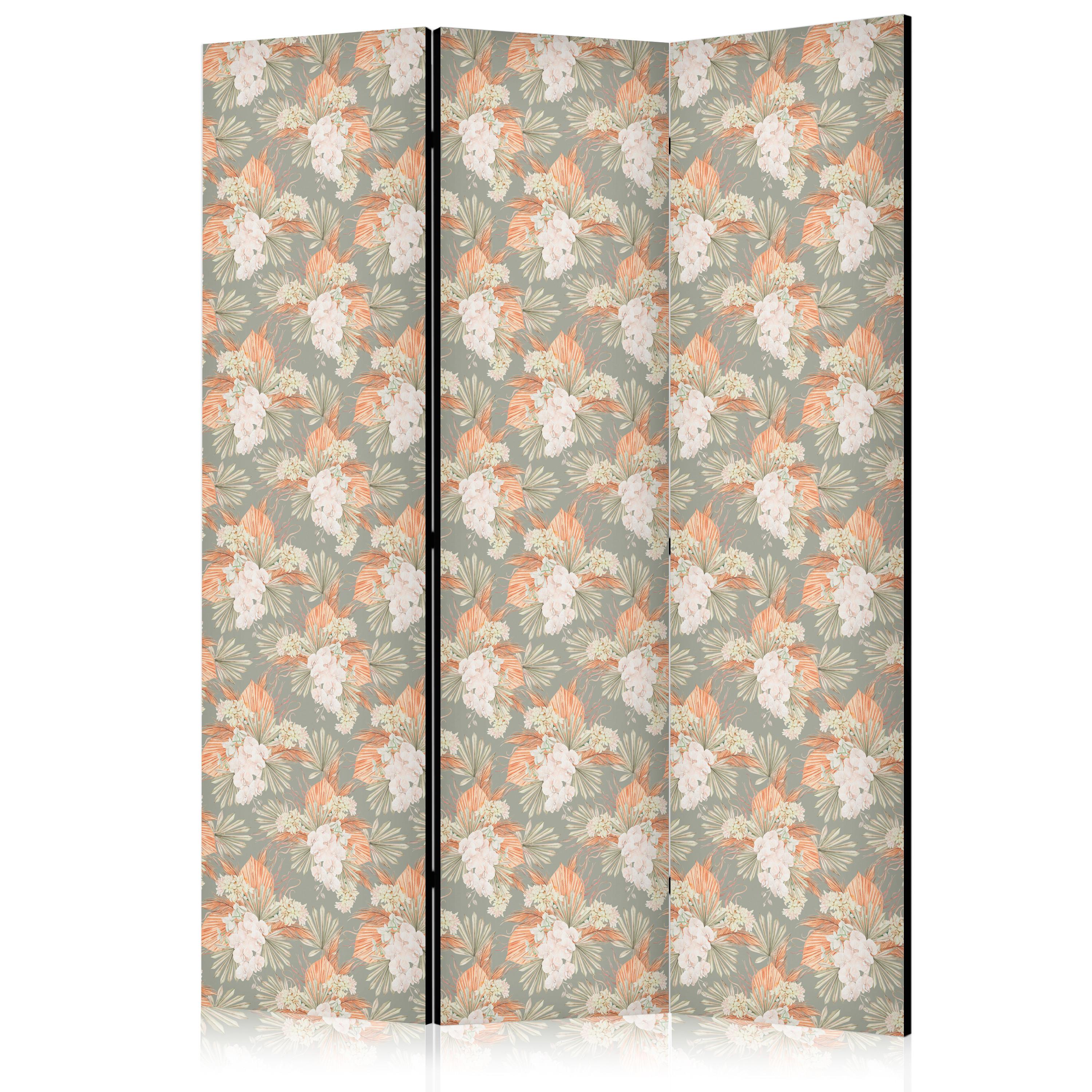 PARAVENT Beidseitig Bedruckter 3-tlg 135x172 cm Tropische Bl tter und Orchideen - Multicolor, Holz/Textil (135/172/3cm) - Muralo