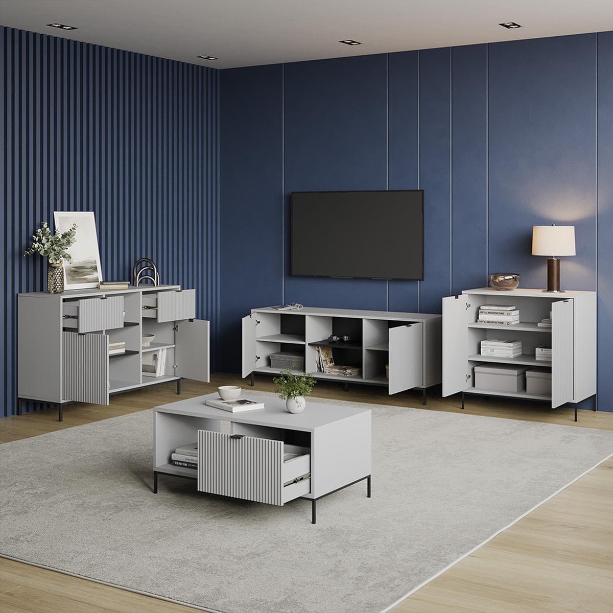 KOMMODE Aterno Grau 120 x 81.2 cm mit 2 Schubladen und 2 Türen - Grau, Holzwerkstoff (120/81.2/40cm) - Livinity®
