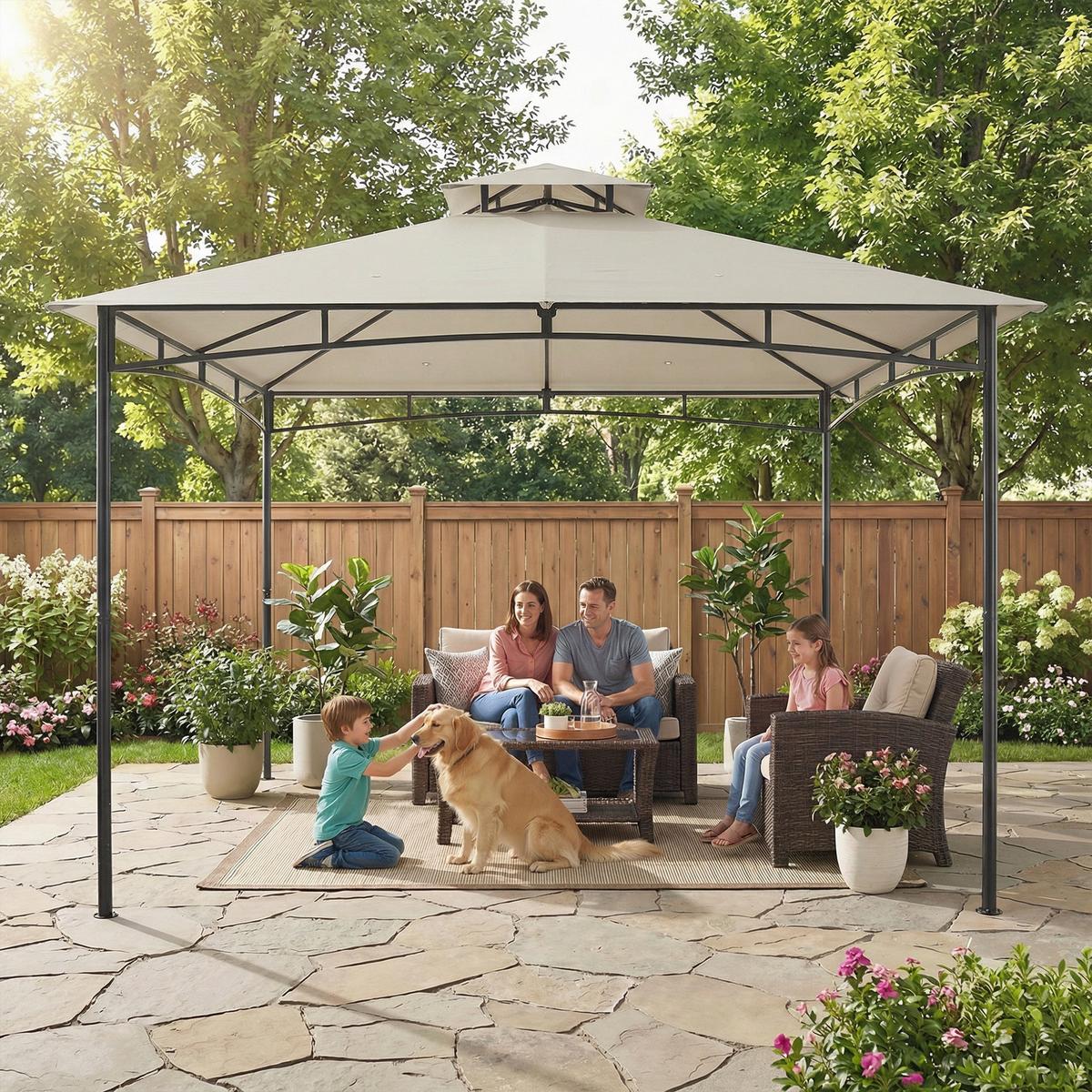 PAVILLON Polyester, Metall Cremeweiß - Dunkelgrau, Textil/Metall (300/285/300cm) - Outsunny