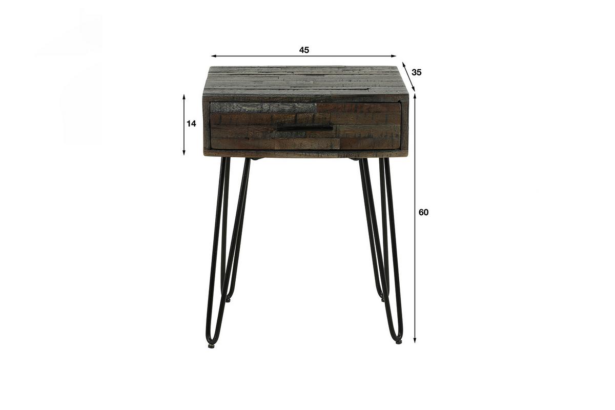 NACHTTISCH MESA Grau Akazie - Schwarz/Grau, Holz/Metall (45/60/35cm) - KAWOLA