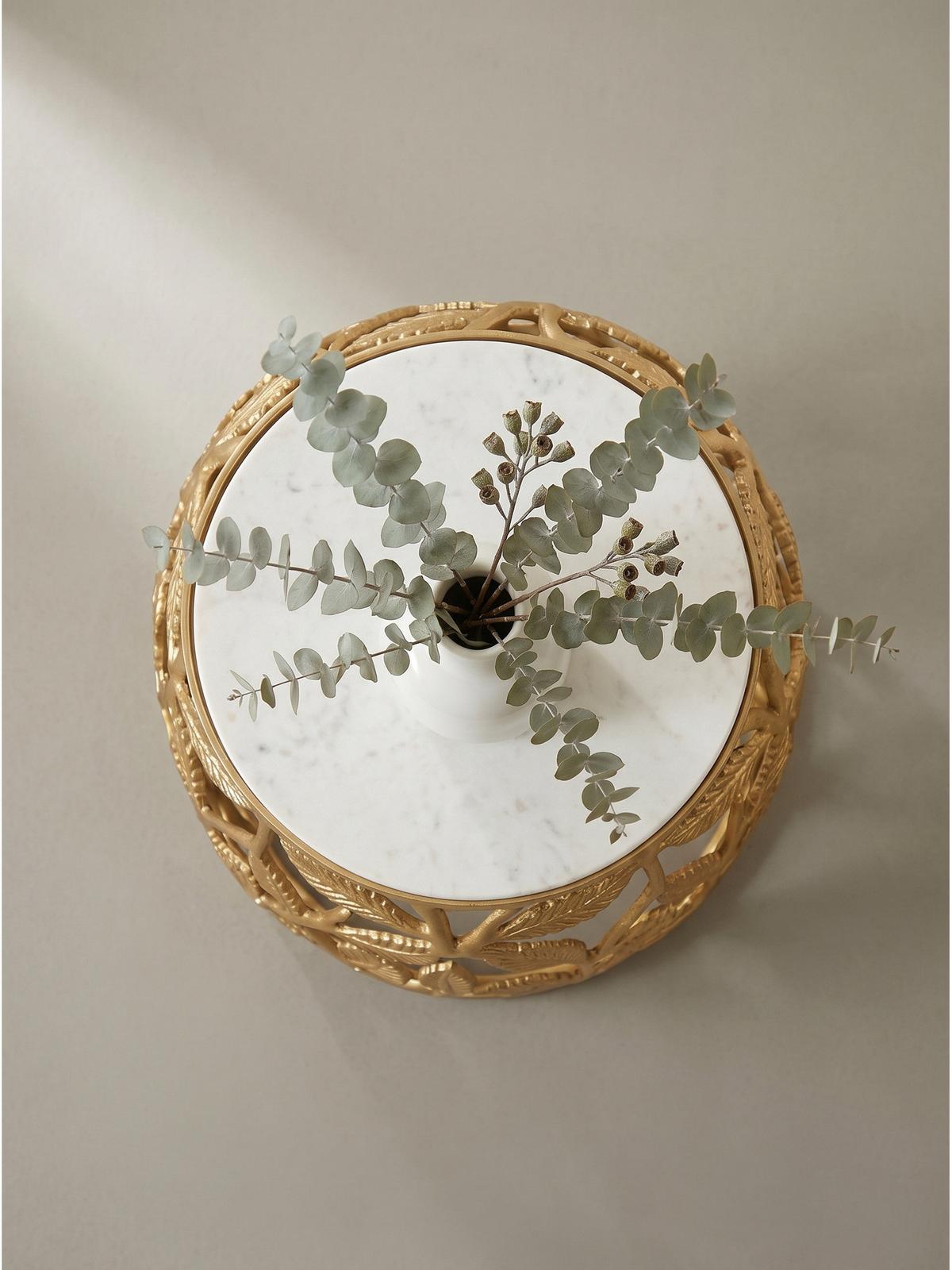 BEISTELLTISCH ALASSIO, Marmor, handgefertigt, Gold-Weiß, Ø 40 x 46 cm - Goldfarben, Stein/Metall (40/40/46cm) - KADIMA DESIGN