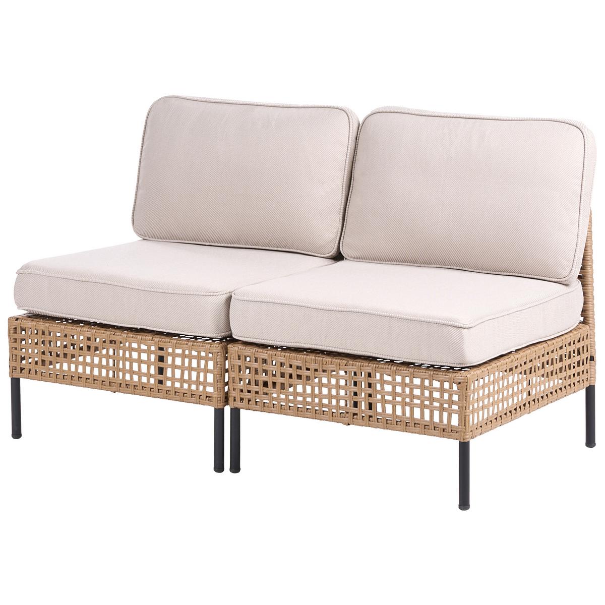 GARTENSOFA 2-Sitzer ohne Armlehnen Polyrattan Hellbeige Omegana - Beige/Schwarz, Kunststoff (130/80/68cm) - Beliani