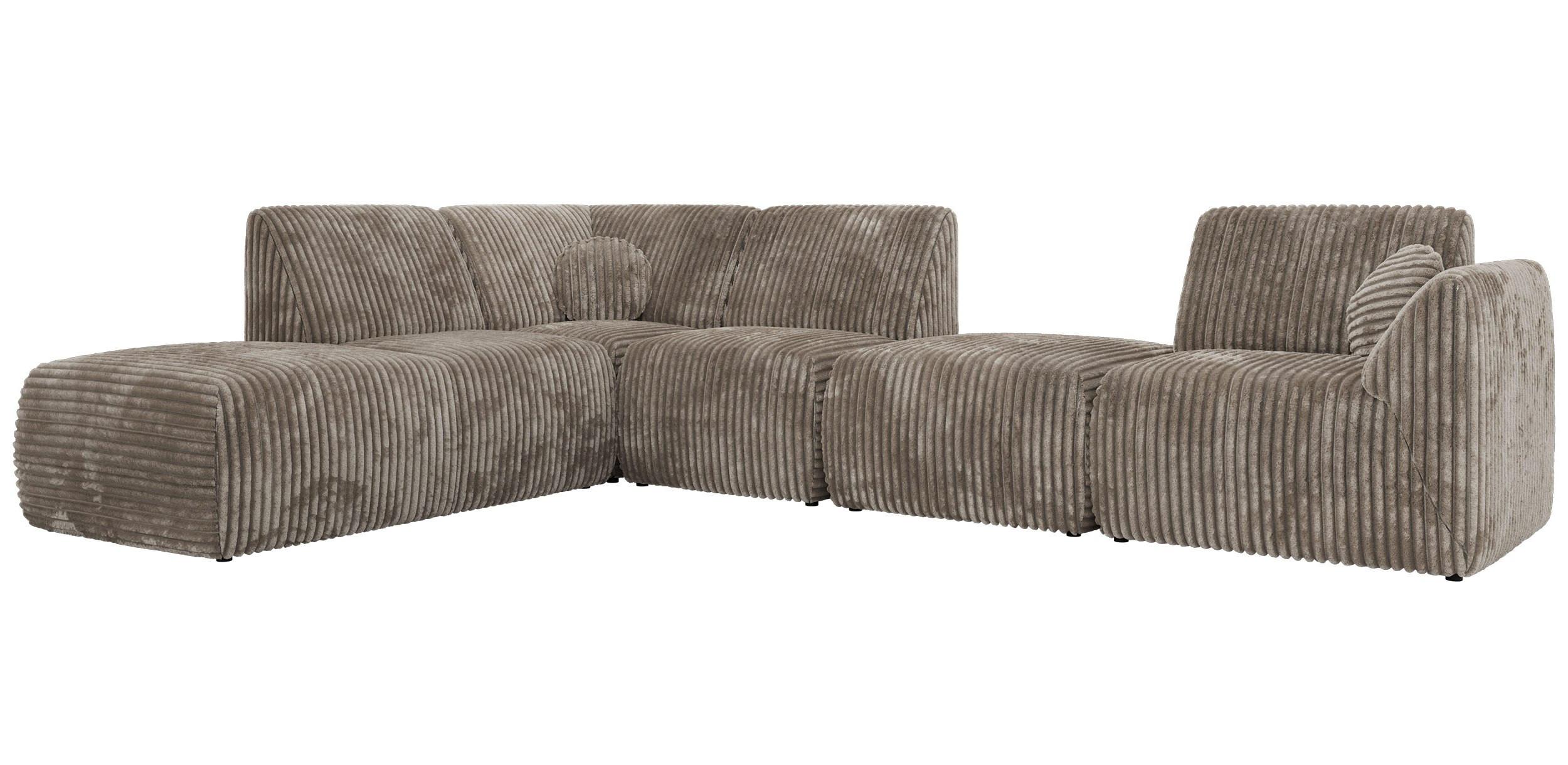 ECKSOFA NOARA 6M L Hellbraun Cord - Links - Hellbraun/Schwarz, Kunststoff/Textil (244/355cm) - MKS