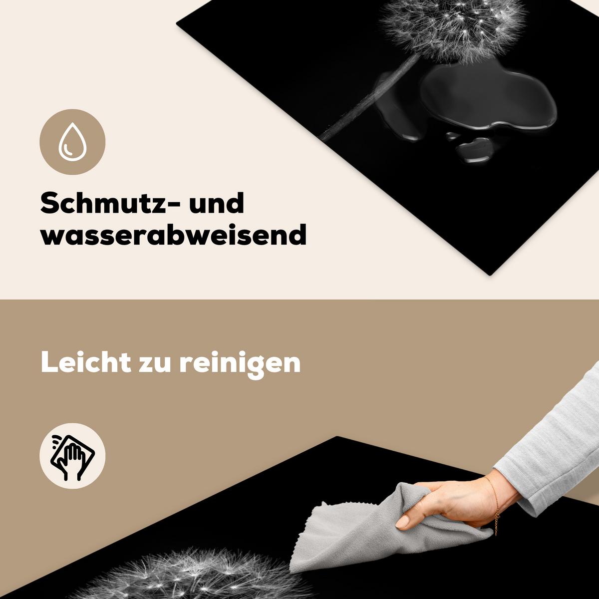 HERDABDECKPLATTE Löwenzahn - Schwarz - Floral - Botanisch Ceranfeldabdeckung 78x52 cm - Grau, Kunststoff (78/52/0.2cm) - MuchoWow