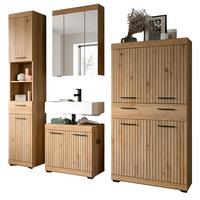 BADMÖBEL-SET Eiche Artisan 4-teilig 200 x 191 cm, Badkombination in modernem Design - Schwarz/Eiche Artisan, Glas/Holzwerkstoff (201/191/34cm) - Inn.Furn