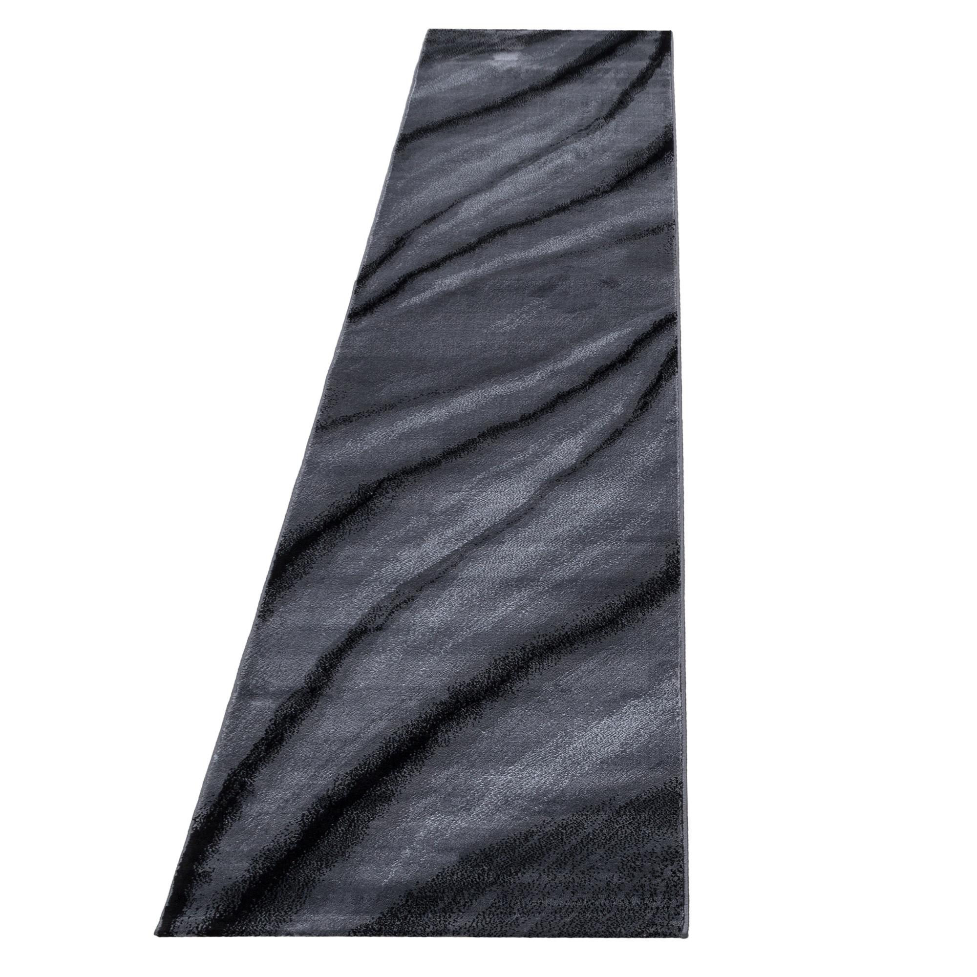 KURZFLORTEPPICH ASPEN, mit abstraktem Wellenmuster, Schwarz, 80 x 300 cm - Schwarz, Textil (80/300cm) - KADIMA DESIGN
