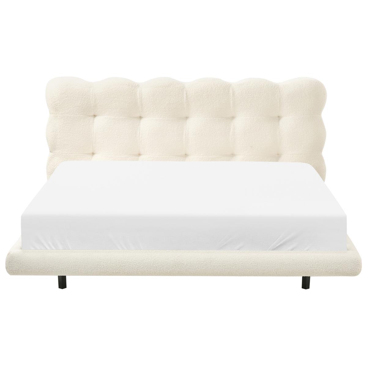 BETT mit Lattenrost 160/200 cm Bouclé Cremeweiß Soulisse - Creme, Textil (160/200cm) - Beliani