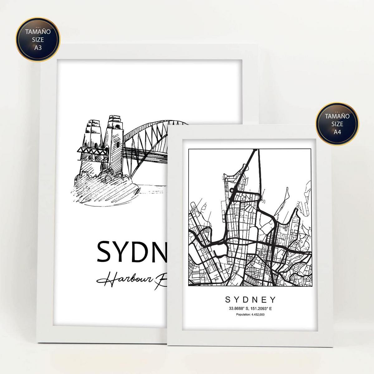 POSTER Set Mit 6 Drucke Von Australien Von Karten In Schwarz Weiß A3 & A4 Weißer Rahmen - Weiß, Papier (29/3cm) - Nacnic