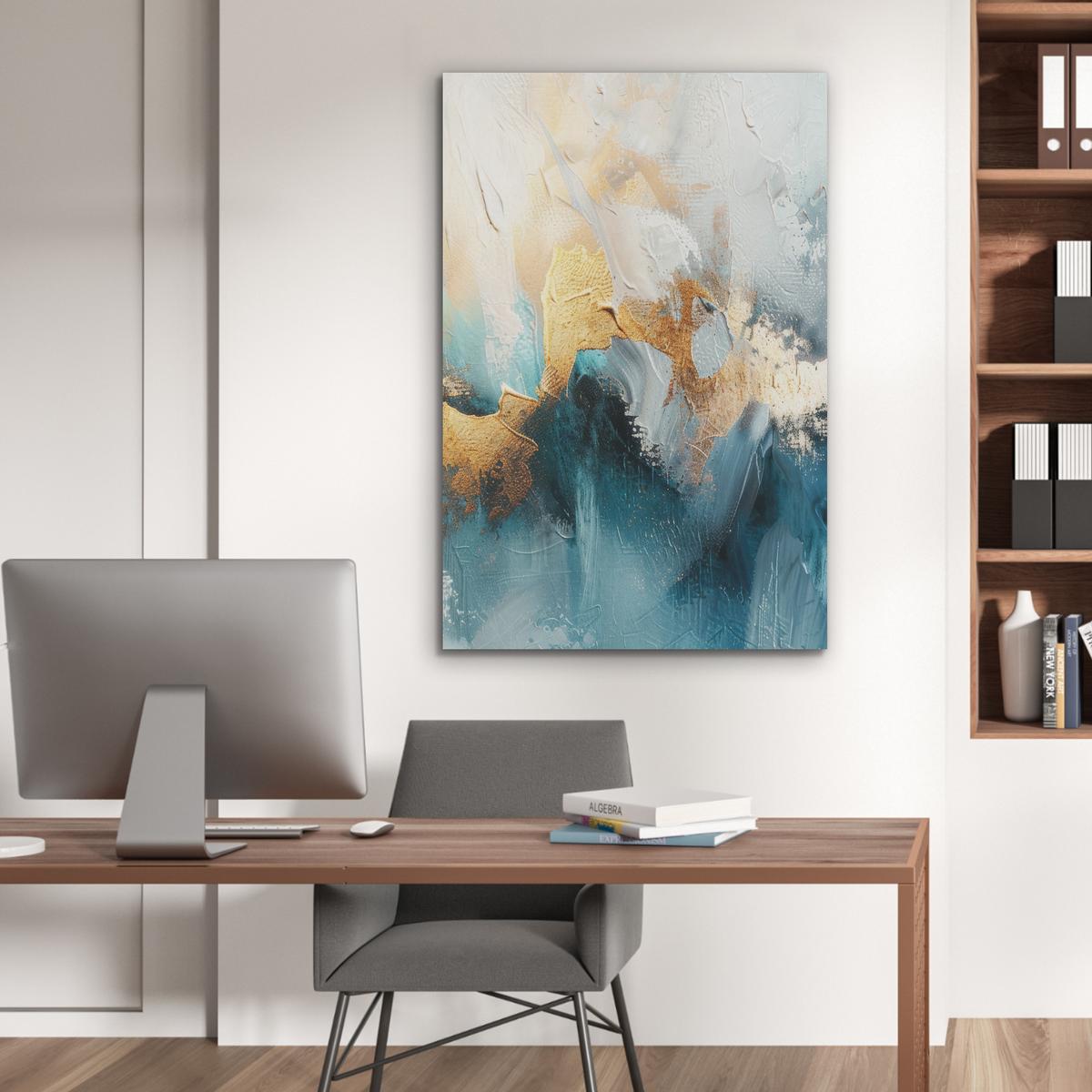 AKUSTIKBILD Abstrakt - Kunst - Gold - Blau Wanddeko 70x100 cm - Petrol, Kunststoff (70/100/0.9cm) - MuchoWow