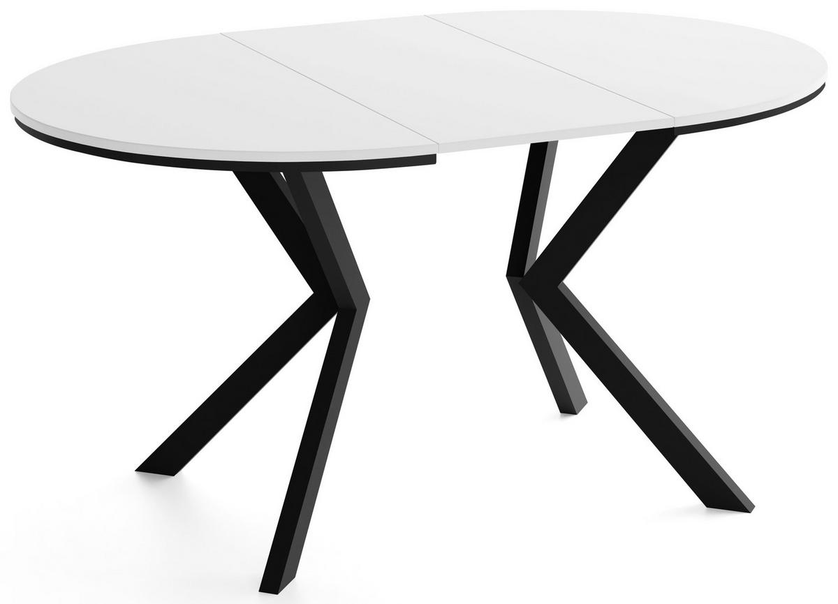 ESSTISCH Valio rund oval ausziehbar verlängerbar mit schwarzen Metallbeinen, Weiß 100-140/100/76 cm - Schwarz/Weiß, Holzwerkstoff/Metall (100/140/76cm) - WFL GROUP
