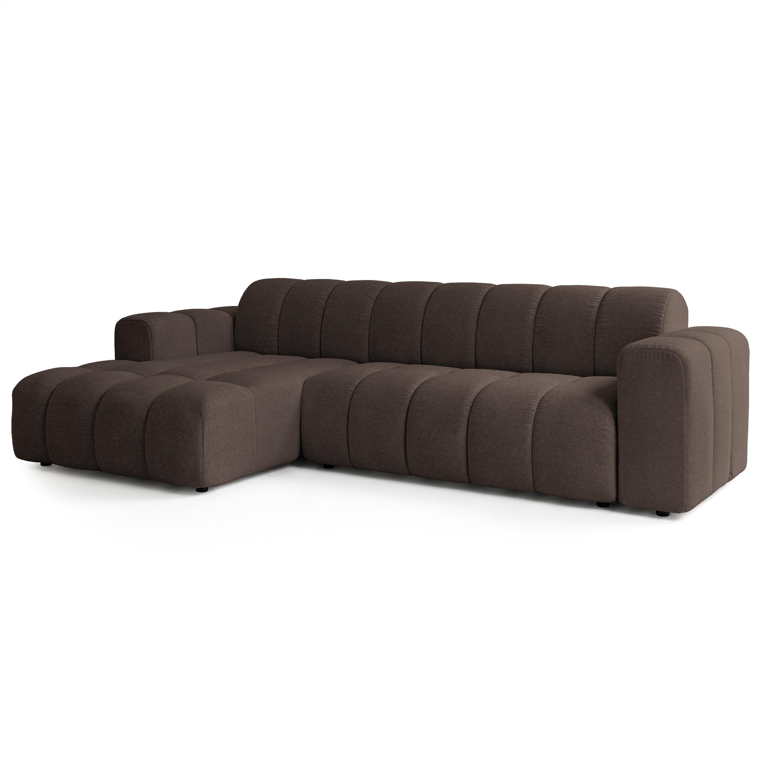 ECKSOFA SETIA Braun Strukturstoff mit Schlaffunktion - Braun, Holz (304/165cm) - MASSENO