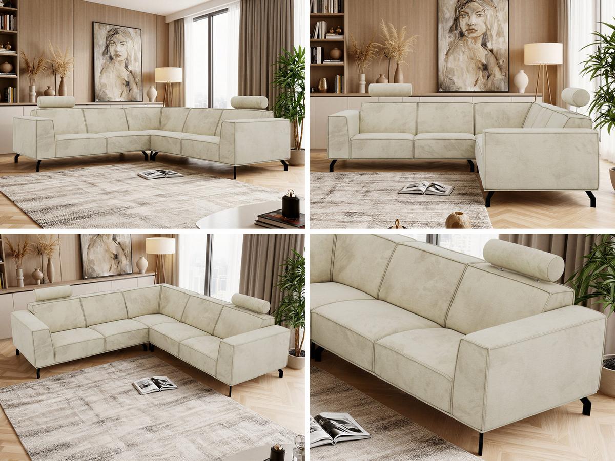 ECKSOFA VESANO L - Beige Velvet - Beige/Schwarz, Textil/Metall (260/260cm) - MKS