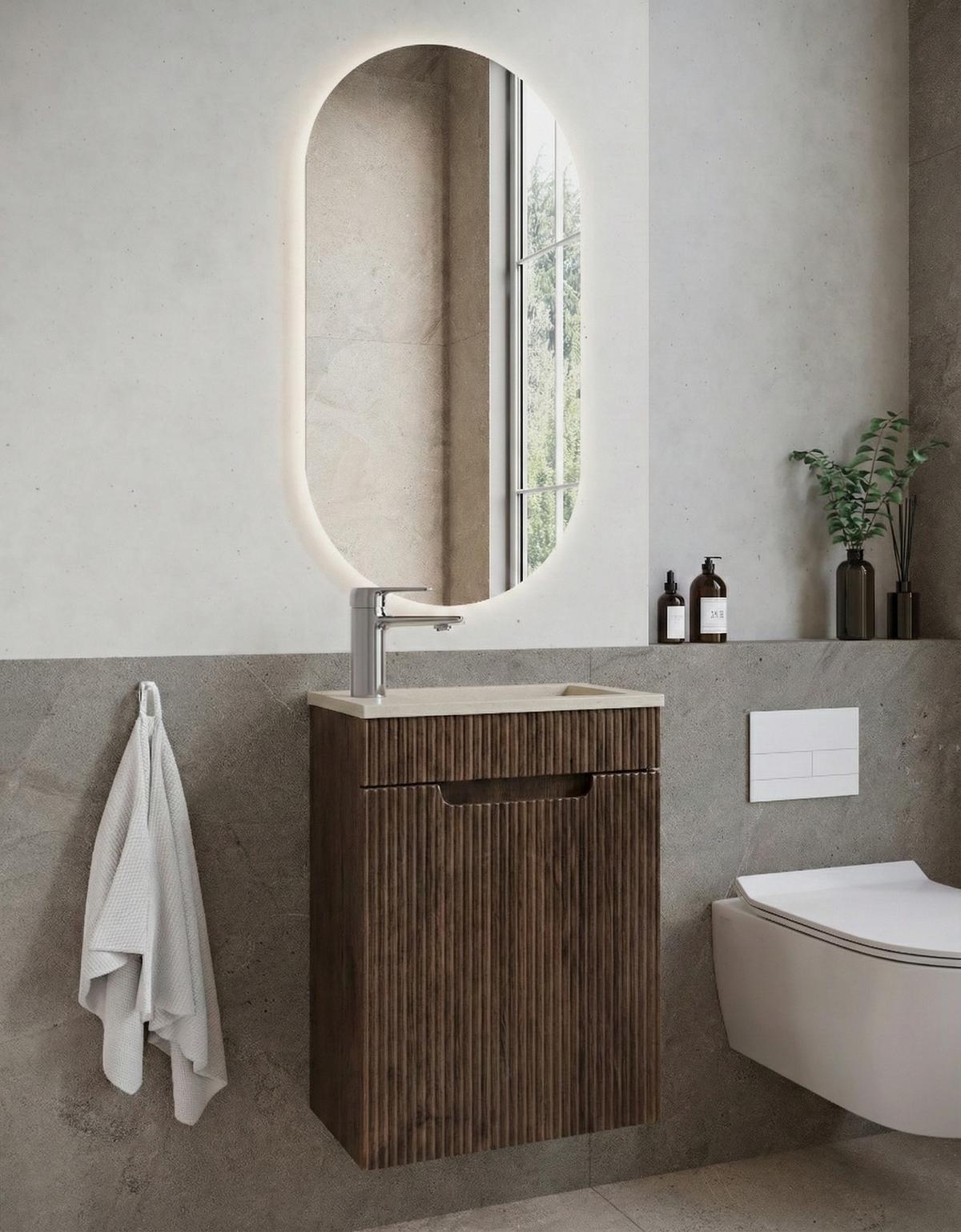GÄSTE-WC-MÖBELSET Thermis 2 Teile Walnuss Braun / Cashmere Waschbecken - 40 x 22 x 53 cm - Eichefarben, Holz (40/53/22cm) - Badplaats