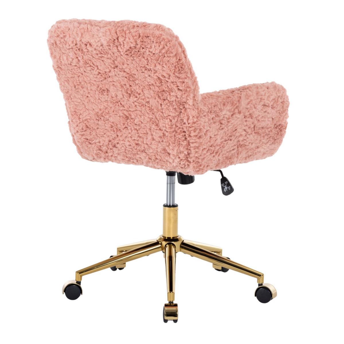 BÜROSTUHL Kunstfell Pink Höhenverstellbar Drehstuhl mit Armlehnen & Goldfuß - Pink, Textil (61/90/60cm) - Urban Meuble