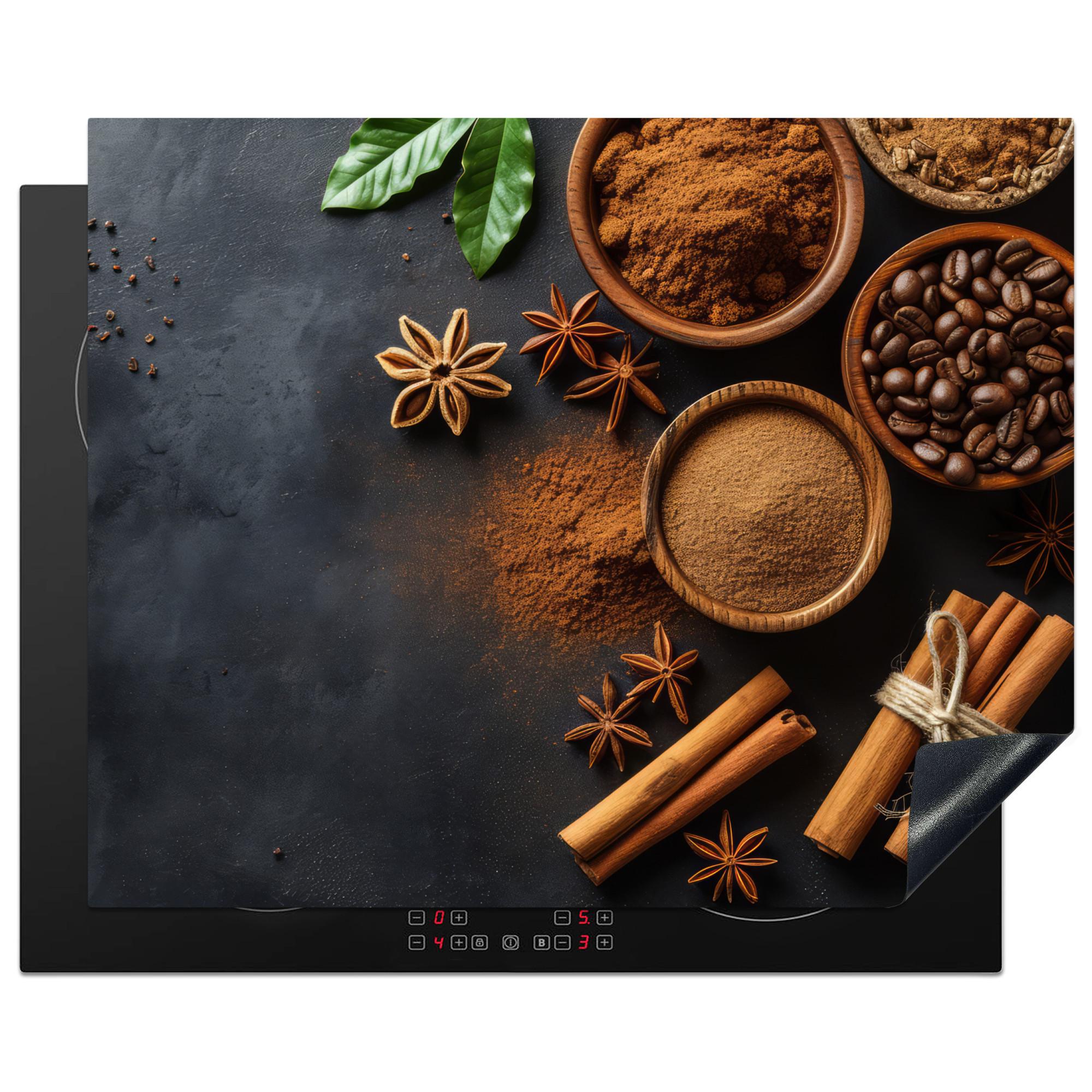 HERDABDECKPLATTE Zimt - Beton - Kaffee - Zimtstangen - Gewürze Herdabdeckung Induktionsfeld 65x52 cm - Mokka, Kunststoff (65/52/0.2cm) - MuchoWow