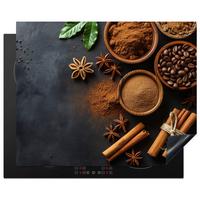 HERDABDECKPLATTE Zimt - Beton - Kaffee - Zimtstangen - Gewürze Herdabdeckung Induktionsfeld 65x52 cm - Mokka, Kunststoff (65/52/0.2cm) - MuchoWow