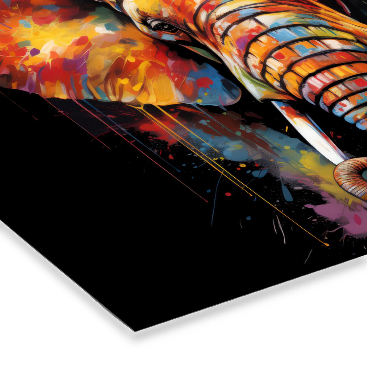 POSTER MIT RAHMEN Elefant - Graffiti - Schwarz - Tiere - Farben 60x40 cm - Schwarz, Papier (60/40cm) - MuchoWow