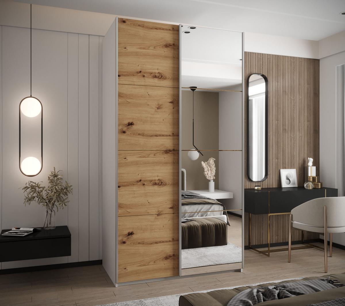 SCHWEBETÜRENSCHRANK 245,5/140/64 2-türig - Silberfarben/Eiche Artisan, Holz/Metall (140/245/64cm) - Abiks Möbel