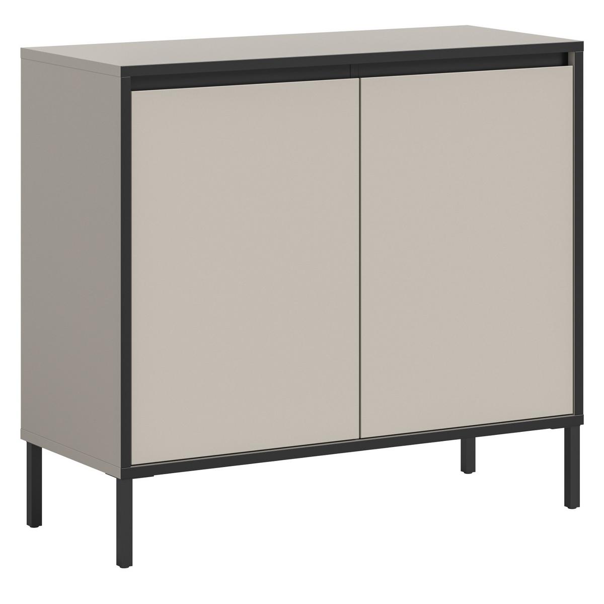 KOMMODE Sand / Kaschmit mit Schwarz, 2-türiges Sideboard mit 4 Fächern 92 x 83 cm - Sandfarben/Kaschmir, Holzwerkstoff/Metall (83/83/38cm) - Inn.Furn