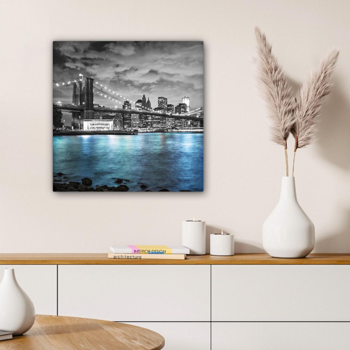 LEINWANDBILD New York - Skyline - Stadt - Blau Wandbild Wohnzimmer 50x50 cm - Blaugrau, Textil (50/50cm) - MuchoWow