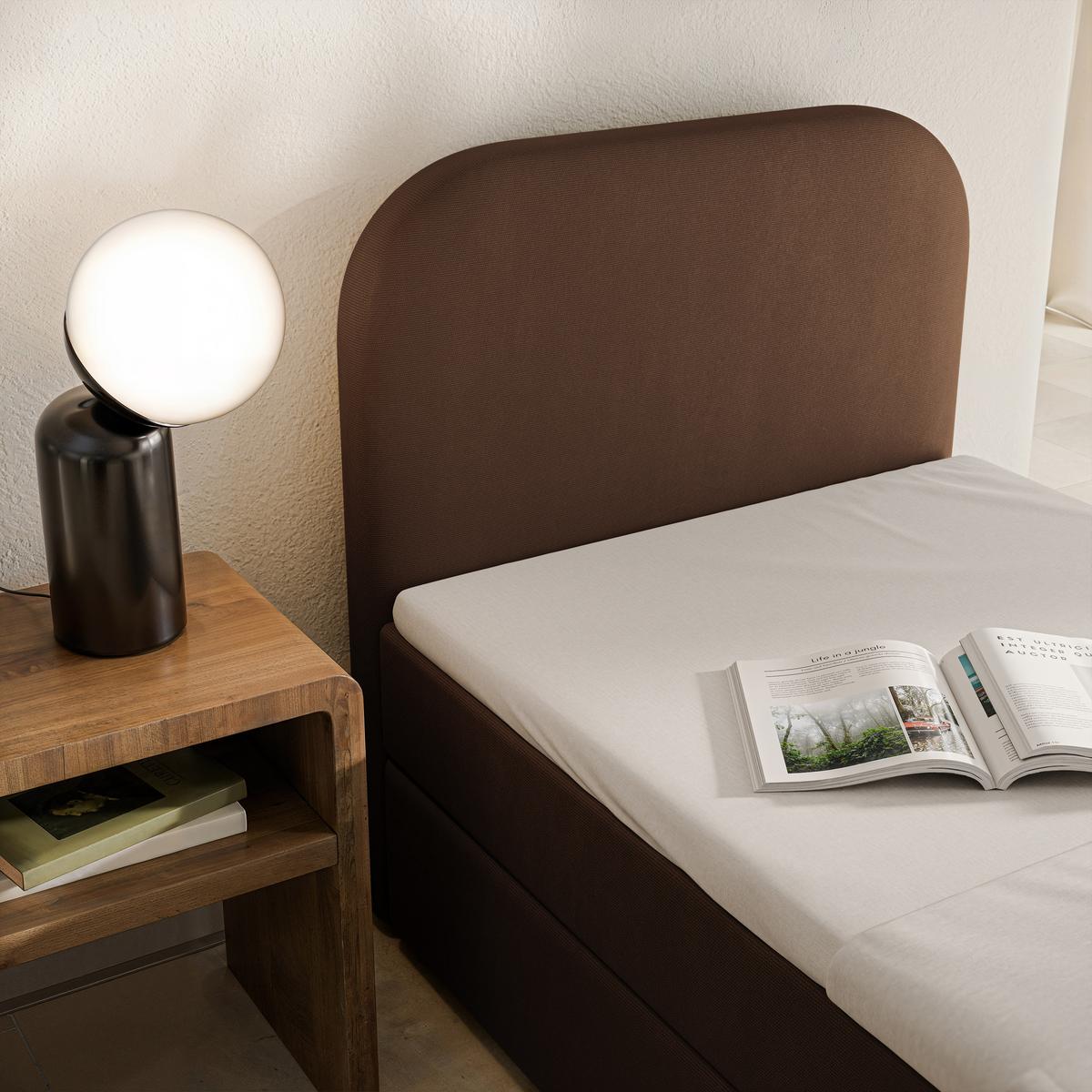 BOXBETT CERIA 100x200 cm mit Matratze und Topper - Braun - Braun, Holz/Textil (100/200cm) - MASSENO