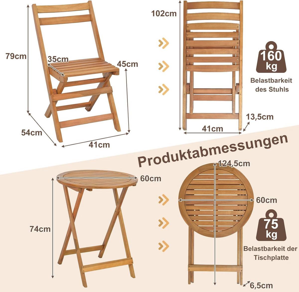 BARHOCKER SET Natur(3-teilig) - Naturfarben, Holz - COSTWAY