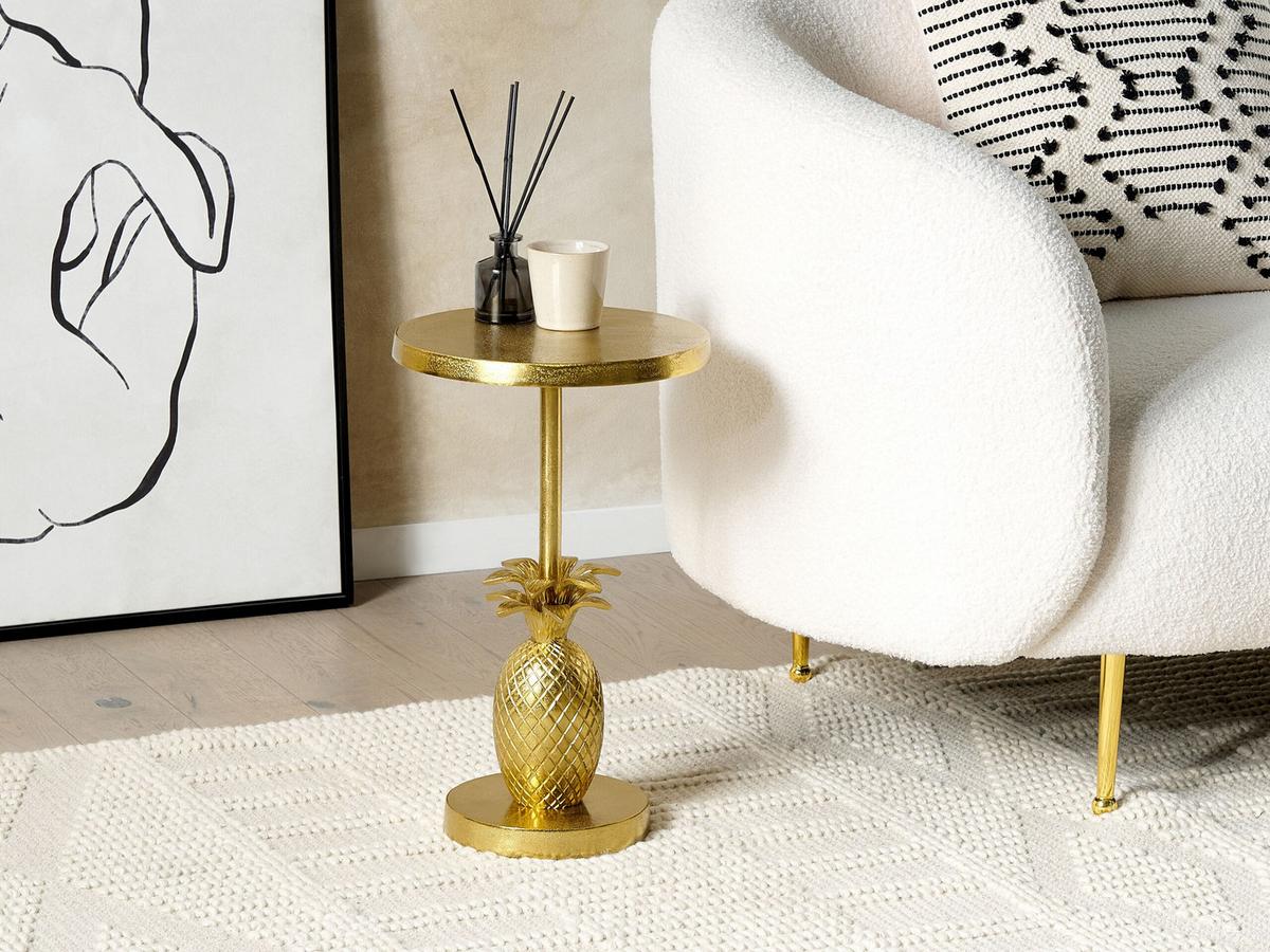 BEISTELLTISCH Aluminium gold Ananas-Design rund 29 cm Pannouvre - Goldfarben, Metall (29/29/49cm) - Beliani