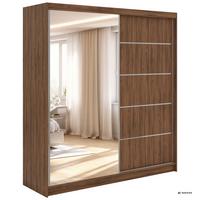 SCHWEBETÜRENSCHRANK 200 - SKORIA - Warmia Walnuss mit Spiegel - Walnussfarben/Alufarben, Holzwerkstoff/Metall (200/216/61cm) - MKS
