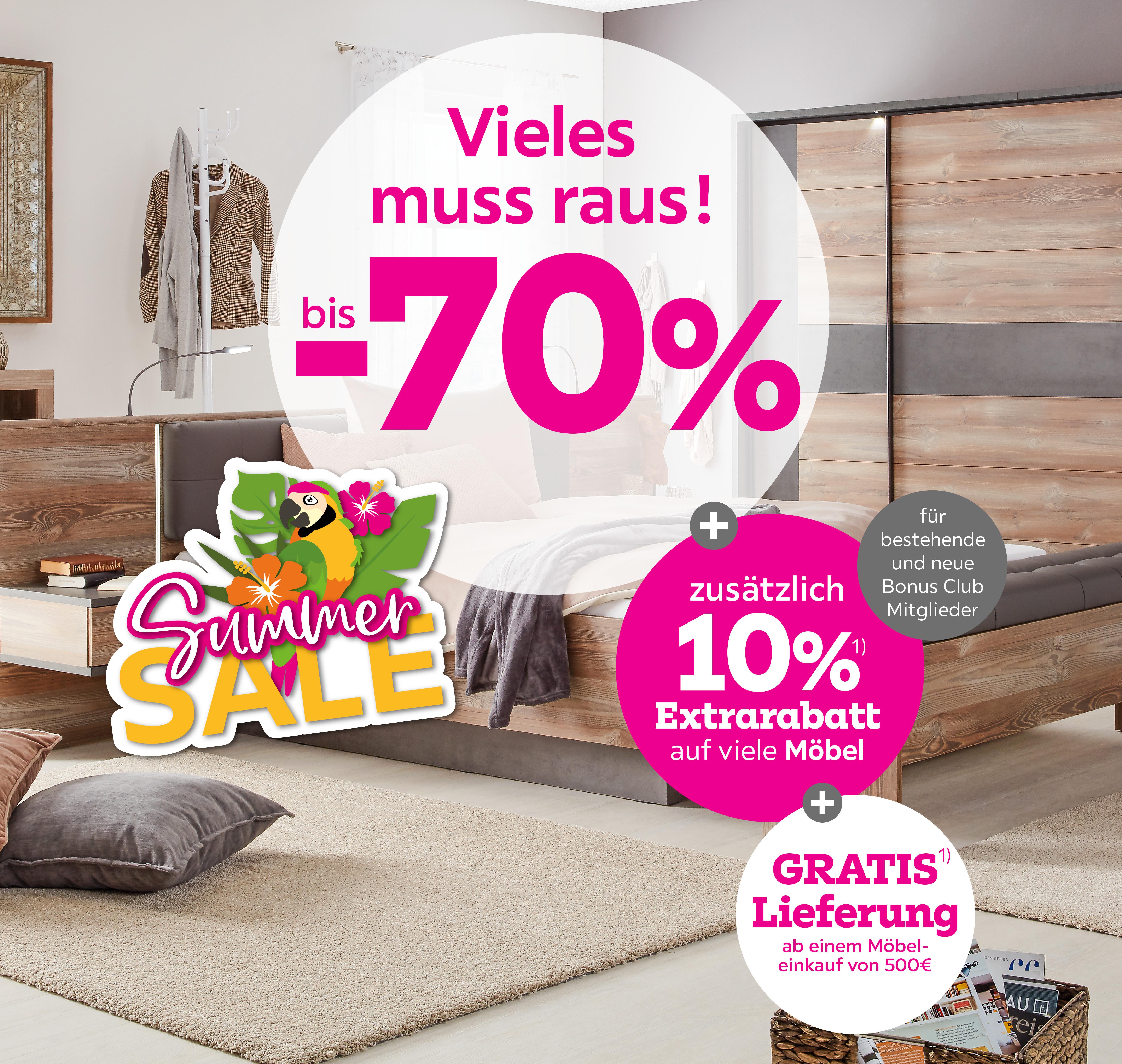 SALE bis -70% + 10% Extrarabatt auf viele Möbel für  bestehende und neue Bonus Club Mitglieder + Gratis Lieferung ab 500€