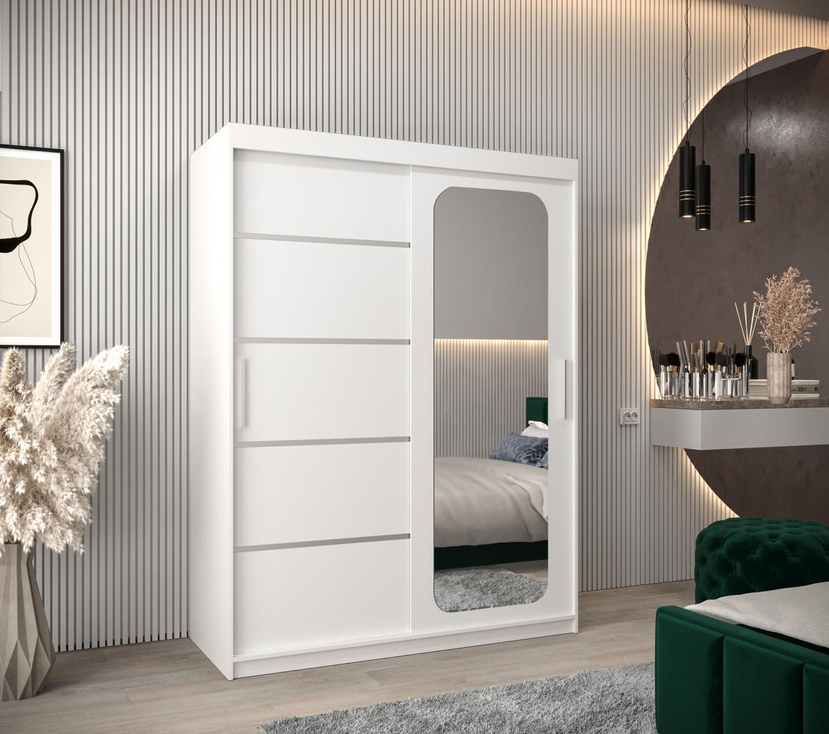 SCHWEBETÜRENSCHRANK 200/150/62 2-türig - Silberfarben/Weiß, Holz/Kunststoff (150/200/62cm) - MÖBEL KRYSPOL