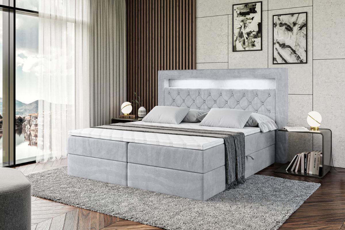 BOXBETT LED mit H3-Matratze und Lattenrost - NOEL GOLD - 140x200 Hellgrau - Hellgrau, Holzwerkstoff (140/200cm) - ALTDECOR