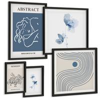 BILDER SET 5er Set - 50x50 cm & 20x30 cm & 40x60 cm Schwarzer Rahmen - abstrakte Poster mit Blumenlinien - Schwarz, Kunststoff (40/60cm) - TULUP