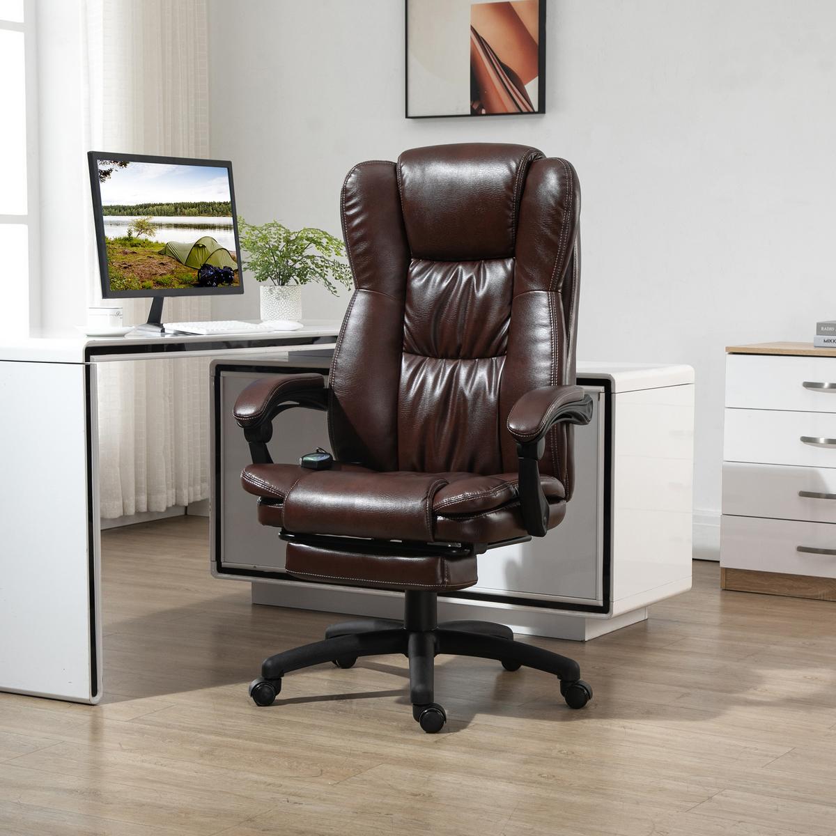 VERSTELLBARER Drehstuhl mit Fußstütze, Kopfstütze, Massagefunktion, Braun - Schwarz/Braun, Kunststoff (68.5/121/68.5cm) - Vinsetto