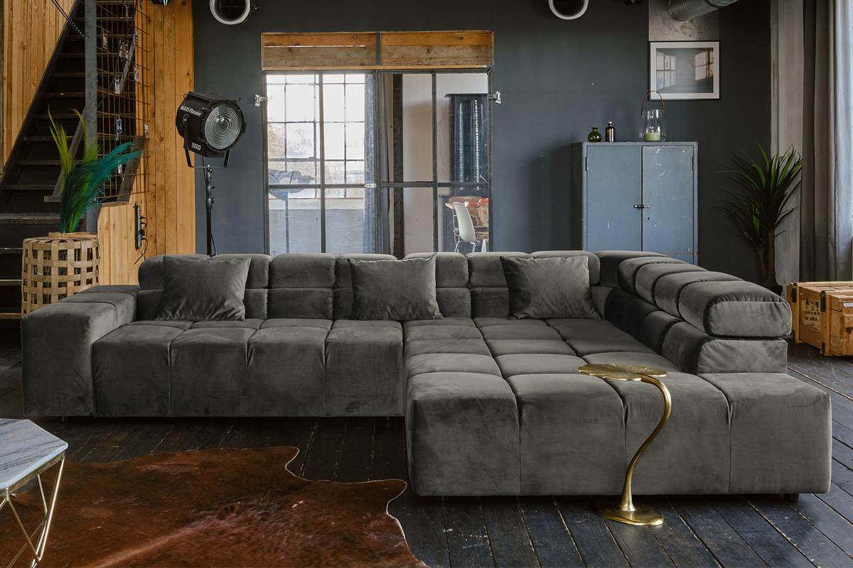 ECKSOFA MIT MOTORISCHEM SITZVORZUG NEVADA Grau Velvet Relaxfunktion - Schwarz/Grau, Textil (319/215cm) - KAWOLA
