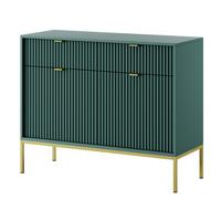 SIDEBOARD Eternas 2T 2S Grün 104/83/39 cm – goldene Füße, mit geriffelten Fronten - Goldfarben/Grün, Holzwerkstoff (104/83/39cm) - AX Living