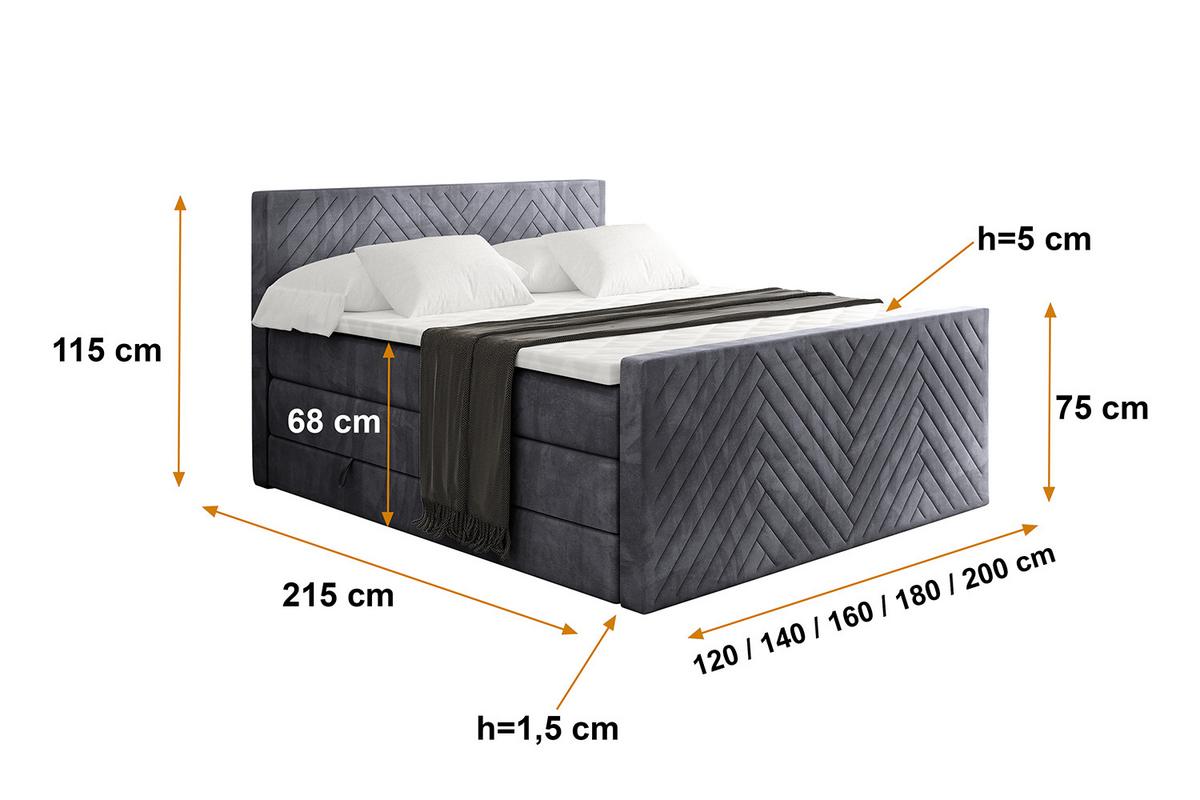 BOXSPRINGBETT mit Matratze und Lattenrost - VEXA-Z KING-120x200 - Dunkelgrau Casablanca - Dunkelgrau, Holzwerkstoff (120/200cm) - ALTDECOR