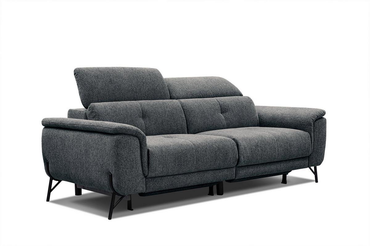 SOFA AVENA 3-Sitzer mit 2 Relaxfunktionen, dunkelgrau - Dunkelgrau, Holzwerkstoff/Textil (204/80/108cm) - Wozimo