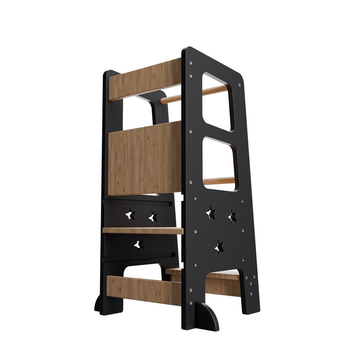 LERNTURM Henny in Schwarz - Schwarz, Holzwerkstoff (40/90/44cm) - Juskys