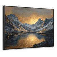 LEINWAND Bilder mit Rahmen - Bergkulisse mit goldenem Sonnenuntergang - 100x70 - Goldfarben, Textil (100/70cm) - MuchoWow