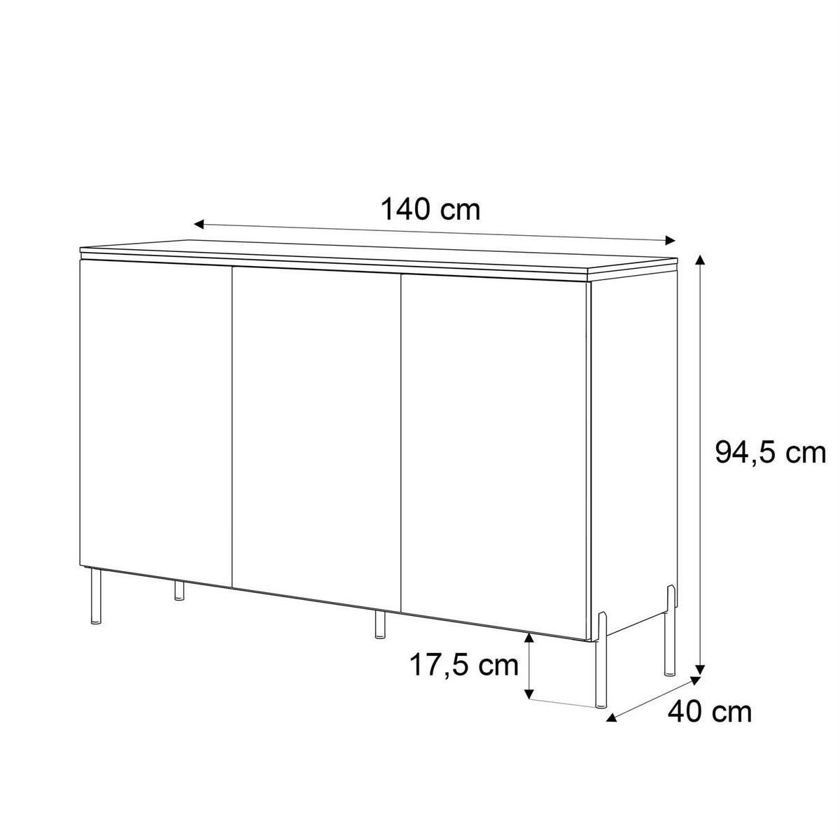 KOMMODE AURORA SILVER 3D – mit geraden verchromten Beinen - Weiß Hochglanz, Holzwerkstoff (140/94.5/40cm) - Lookway