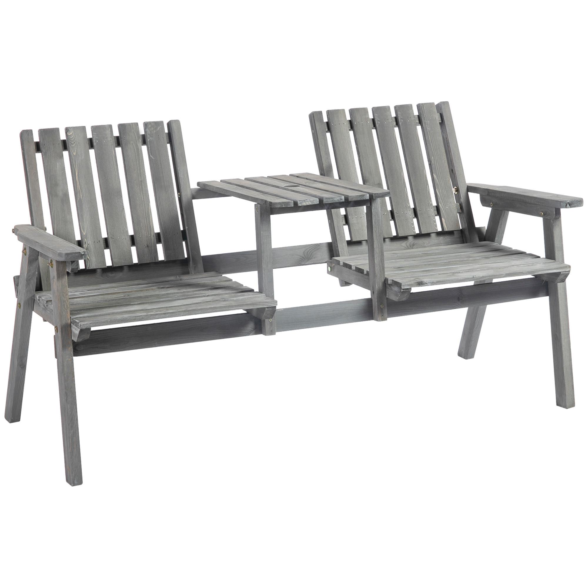 GARTENBANK, mit Tisch, 2 Stühle, 152 x 70 x 83 cm, Massivholz, Grau - Grau, Holz (70/83/152cm) - Outsunny