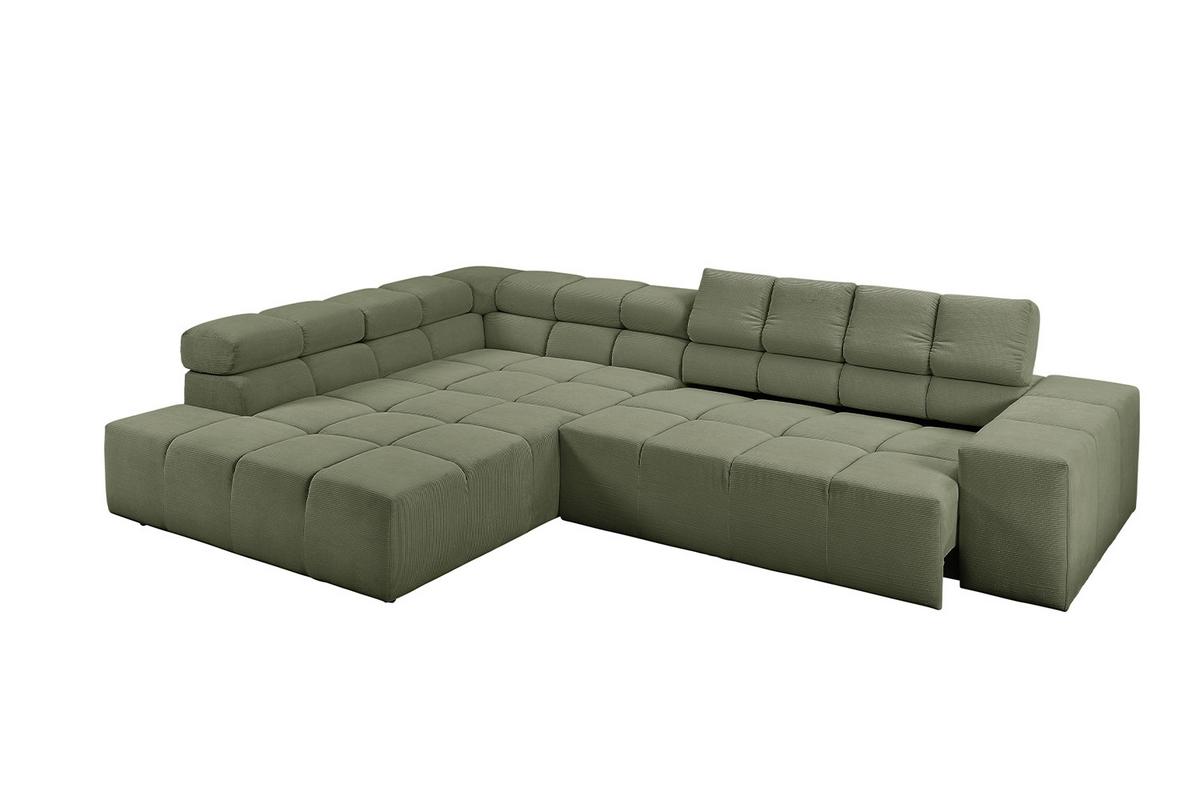 ECKSOFA MIT MOTORISCHEM SITZVORZUG NEVADA Dunkelgrün Cord Relaxfunktion - Dunkelgrün/Schwarz, Kunststoff/Textil (319/215cm) - KAWOLA