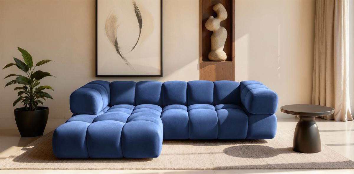 ECKSOFA Blanche In Bluvel - Blau, Holzwerkstoff/Textil (280/150cm) - Fun Möbel