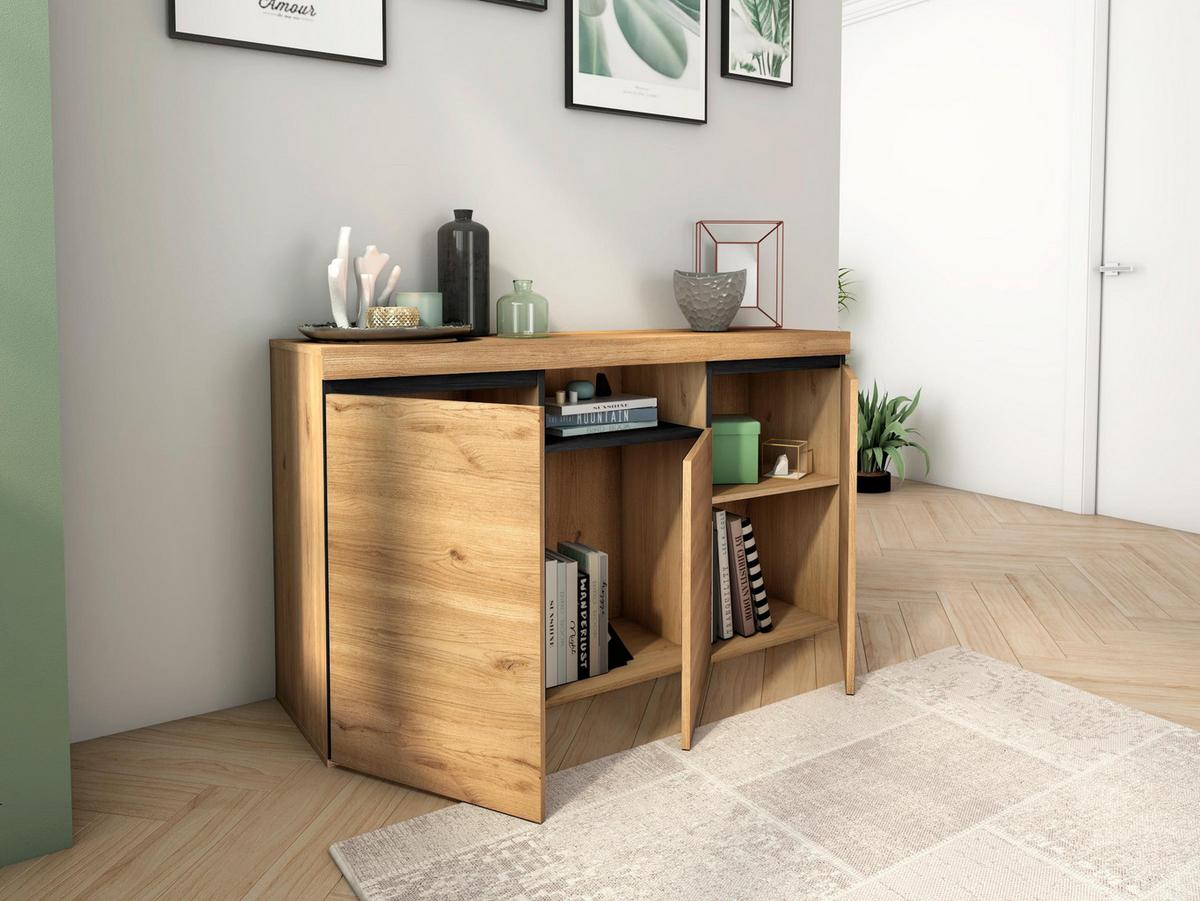 SIDEBOARD eiche/schwarz, 140/40/80cm - Multicolor, Holzwerkstoff (140/80/40cm) - Skraut Home