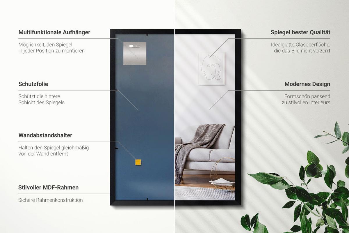 SPIEGEL 80x60cm Schwarzer Rahmen - Schwarz, Glas (80/60/0.4cm) - Wallfluent