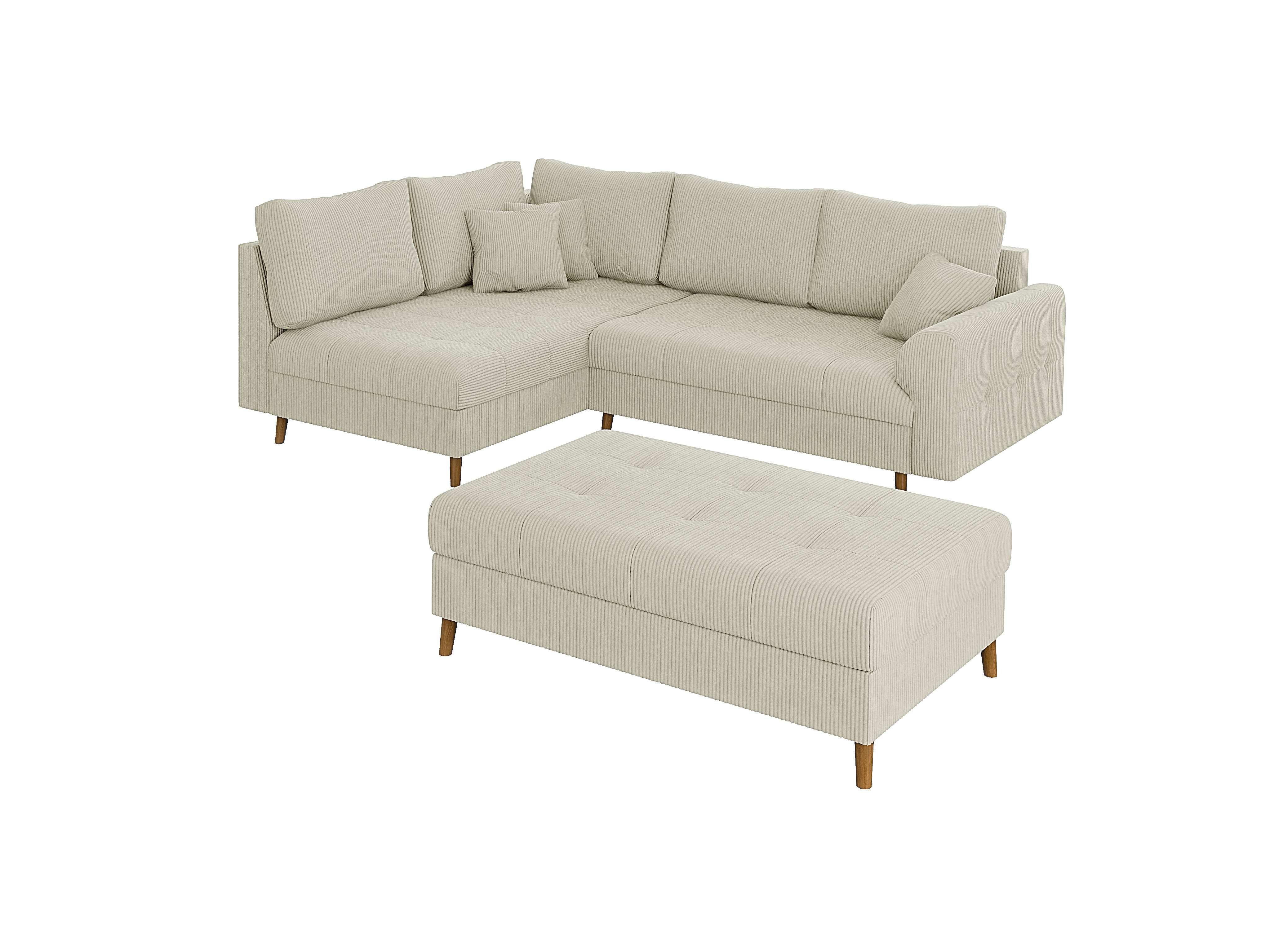 ECKSOFA inkl. Hocker Alma Beige Cord - Ottomane links - Beige/Braun, Holz/Textil (231/161cm) - S-Style Möbel