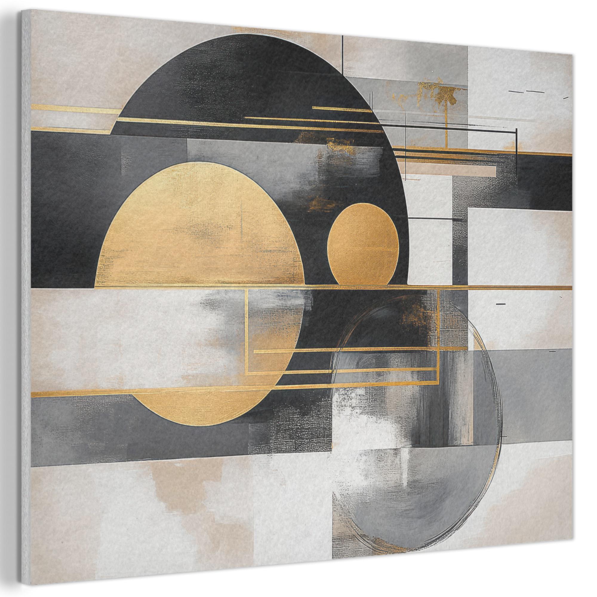 AKUSTIKBILD Abstrakt - Gold - Silber - Formen - Ästhetisch - Modern Gemälde 80x60 cm - Goldfarben, Kunststoff (80/60/0.9cm) - MuchoWow