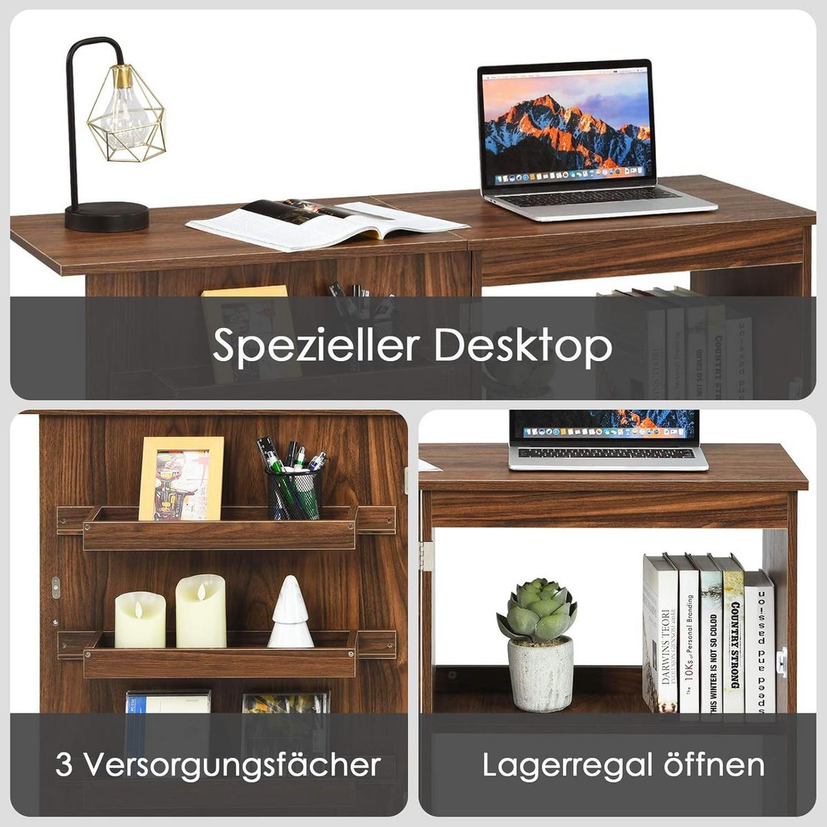 NÄHSCHRANK 2 in 1 Schreibtisch Braun - Braun, Holz (40/119/80cm) - COSTWAY