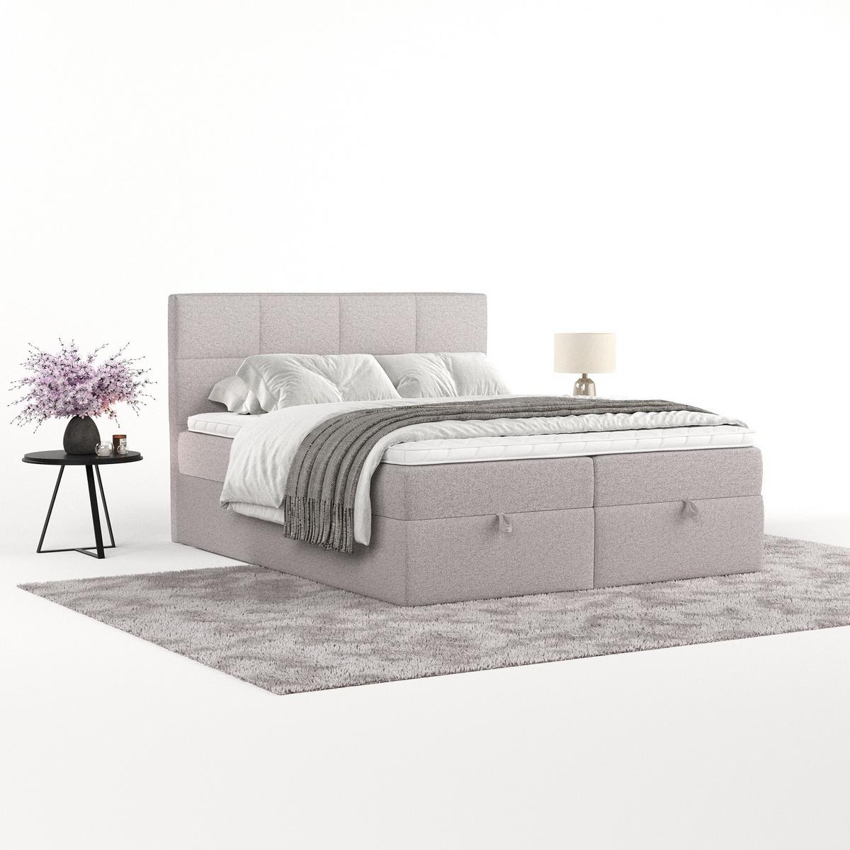 BOXBETT Velto 200/200 cm Beige im Riva Stoff - Beige/Schwarz, Holz/Holzwerkstoff (200/200cm) - AltaBeds