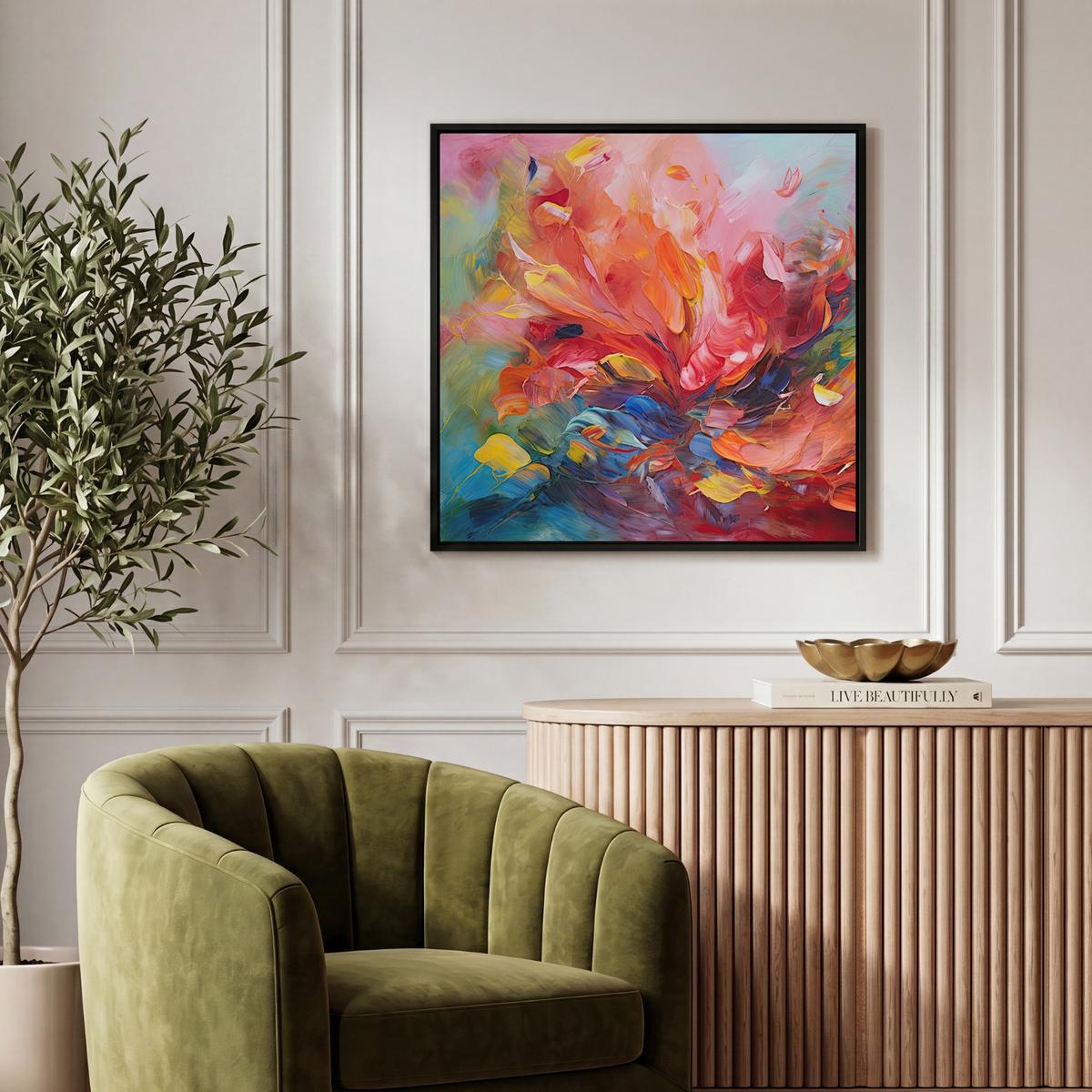 LEINWAND Bilder mit Rahmen - Ölgemälde - Kunst - Abstrakt - Farbenfroh - 50x50 - Altrosa, Textil (50/50cm) - MuchoWow
